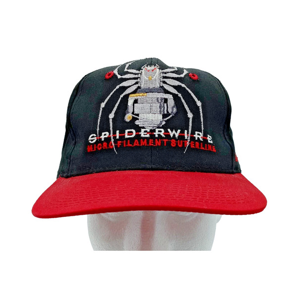 VTG Spiderwire Hat Snapback Black Red Spider Logo Spectra 2000 Sports Fishing - Picture 1 of 9